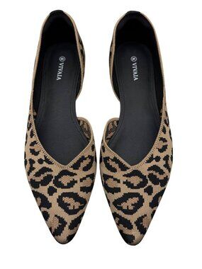 New VIVAIA Melia Pointed-Toe D'Orsay Dark Leopard print Flats Women sz 41/9.5